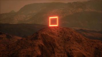 Neon Portal on Mars Planet Surface With Dust Blowing photo