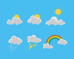 ilustración del clima, el sol, las nubes calientes, las nubes tormentosas y los arco iris vector