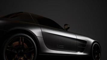 luxury sport car in dark studio with bright lights photo