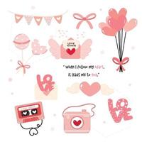 cute Love Valentine day decoration elements collection flat design vector