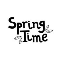 Hand drawn spring time lettering text. Lettering spring season with leaf for greeting card, invitation template, poster and banner vector