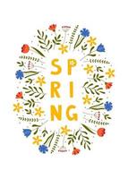 Hand drawn spring lettering text with flowers. Lettering spring season for greeting card, invitation template, poster and banner vector