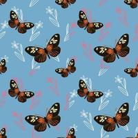 florals butterfly and flower doodle seamless pattern vector