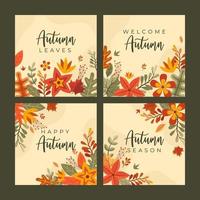 Autumn Floral and Leaves Social Media Post Template vector