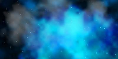 Dark BLUE vector background with colorful stars.