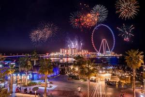 Spectacular fireworks show to celebrate Ain Dubai opening. Beautiful fireworks show in Dubai. photo