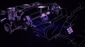 Holographic animation of 3D wireframe car model with engine photo