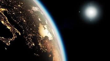 espacio, sol y planeta tierra en la noche foto