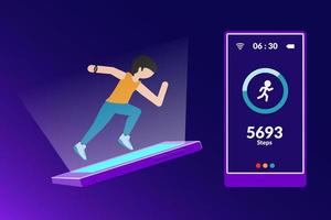 man running with wearable technology using an application on a smartphone, vector design