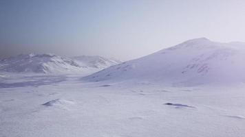 Aerial Landscape of snowy mountains and icy shores in Antarctica photo