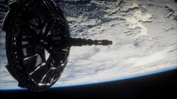 futuristic Space satellite orbiting the earth photo