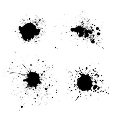 Black ink splatter. Vector watercolor paint brush texture. Ink splash and stain set