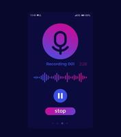 Audio recording app mobile ui, recorder design vector