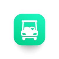 Golf cart icon, car on green shape vector