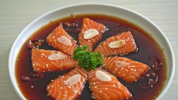 Salmon marinated shoyu or salmon pickled soy sauce in Korean style video
