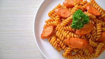 macarrão espiral ou espiral com molho de tomate e salsicha - comida italiana