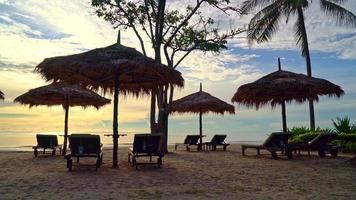 Chaise de plage vide avec palmier sur la plage avec fond de mer video