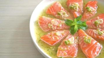 Spicy Fresh Salmon Raw in Seafood Salad Sauce video