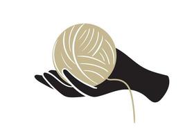 hand with a ball of knitting threads. illustration in cartoon vintage style hand-drawn vector