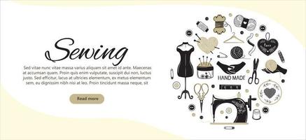 Vector illustration concept for sewing, handmade, accessories, embroidery, craft. Banner template for web banners and promotional materials.