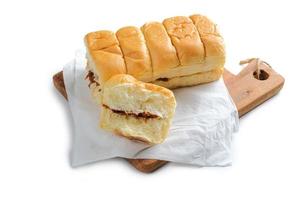 Torn bread filled with beef floss and mayonnaise photo