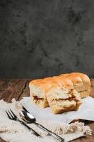 Torn bread filled with beef floss and mayonnaise photo