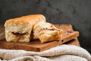 Torn bread filled with beef floss and mayonnaise photo