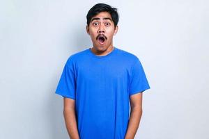 Man with open mouth and bulging eyes looking at camera photo