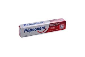 Yogyakarta, 09 March 2021, Pepsodent toothpaste up close. Indonesian brand toothpaste in box packaging. photo