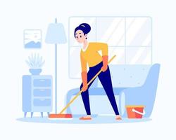 Room cleaning woman in house poster Royalty Free Vector