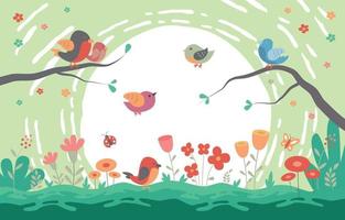 Flock of Bird Play Arround in the Spring Flowers with Pastel Colors vector