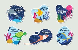 Mother Ocean Day Colorful Sticker Set vector