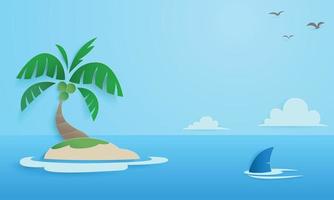 Sea view and island with coconut trees, vector