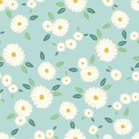 cute white daisy flower seamless pattern on blue background vector