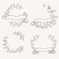 minimal doodle line art coffee branch and ribbon wreath frame collection