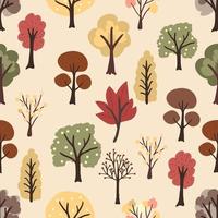 flat style autumn trees on yellow background seamless pattern vector