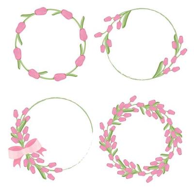 pink tulip wreath frame for spring or mother's day collection eps10 vector illustration