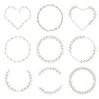 minimal flower bud heart and circle wreath collection vector