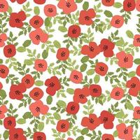 cute flat style abstract red poppy seamless pattern vector