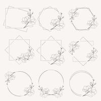 doodle line art magnolia blooming flower minimal frame for banner or logo collection