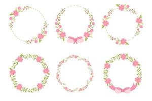 cute pastel green pink christmas flat style wreath frame set on white background isolated vector