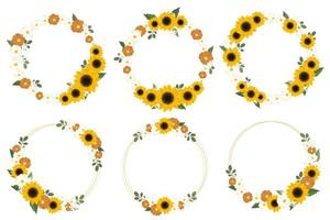 yellow sunflower wreath with golden round frame for spring or autumn collection eps10 vectors illustration