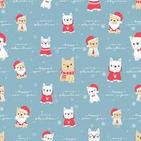 cute french bulldog puppy dog in christmas costume for christmas or new year party seamless pattern snow background vector