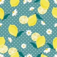yellow lemon on polka dot background seamless pattern vector illustration