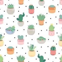 cute cactus and succulent on dot seamless pattern eps10 vectors illustration