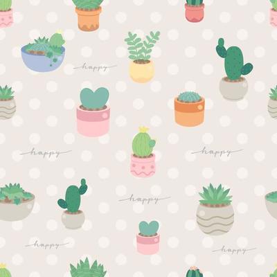 cute pastel minimal cactus and succulent in pot seamless pattern eps10 vectors illustration