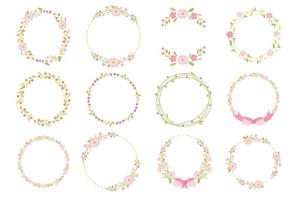 colección de estilo plano de doodle de corona de primavera de margarita rosa pastel vector