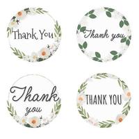 white camellia flower background wreath frame with Thank you sticker collection flat style