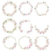 beautiful pink sakura or cheery blossom flower wreath collection eps10 vectors illustration