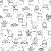 cute doodle line art cactus and succulent on dot seamless pattern eps10 vectors illustration